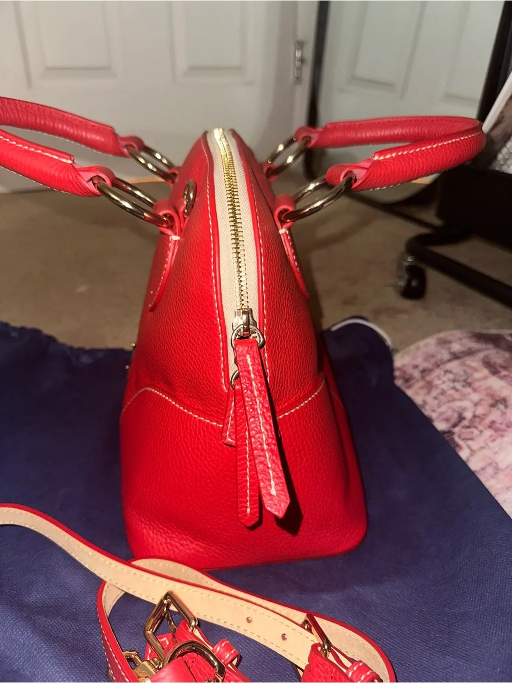 Dooney and Bourke red lucca leather domed satchel